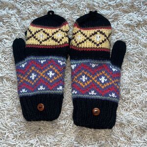 New Ella Sussman hand-knit alpaca convertible mittens with a Fair Isle pattern a